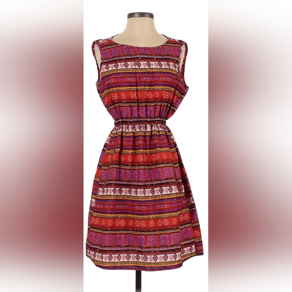 Speed Control~Colorful Orange Purple Aztec Geometric Sleeveless Midi Dress - Picture 1 of 16